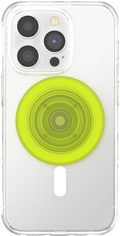 PopSockets Phone Grip for MagSafe with Kickstand, Magnetic Stand, Swappable Top, Secure Hold for iPhone MagSafe Cases, Phone & Tablet Grip - Chartreuly Translucent Glow in The Dark