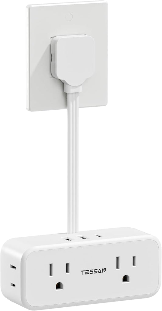 TESSAN Short Extension Cord 0.5Ft, Flat Plug Outlet Extender, White