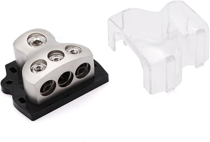 3 Way Power Distribution Block 1x 0 Gauge in 3X 4 Gauge Out Amp Power Distribution Ground Distributor Connecting Block for Car Amplifier Audio Splitter,2Pcs