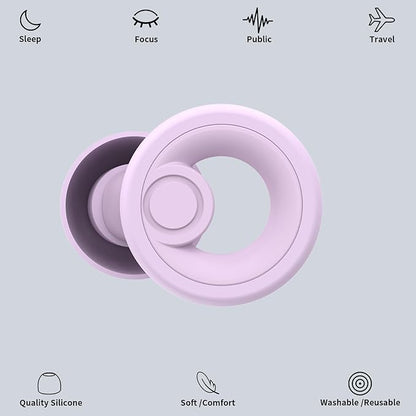 Ear Plugs for Noise Reduction, Reusable Concert Earplugs Hearing Protection, Soft Silicone Ear Plugs for Sleeping, Focus, Noise Sensitivity - Ear Tips in XS/S/M/L - Purple