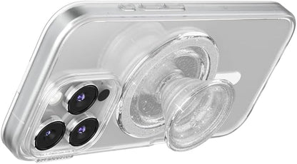 PopSockets Phone Grip for MagSafe with Kickstand, Magnetic Stand, Swappable Top, Secure Hold for iPhone MagSafe Cases, Phone & Tablet Grip, Cute PopSockets - Clear Glitter