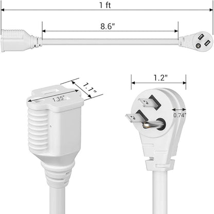 DEWENWILS 1FT Extension Cord Indoor, 14 Gauge Short Flat Plug Extension Cord White with 3 Prong, Low Profile Power Cable SJT, ETL Listed, 3 Pack