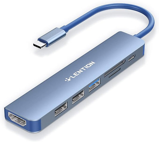 LENTION USB C Hub with 100W Charging, 4K HDMI, Dual Card Reader, USB 3.0 & 2.0 Compatible MacBook Pro, New Mac Air/Surface, Chromebook, More, Stable Driver Adapter (CB-CE18, Blue)