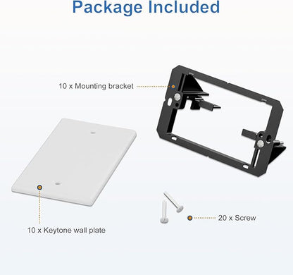 FGB Blank Device Keystone Wall Plate, with Low Voltage Mounting Bracket, with Single Gang Decorator Wall for RJ45, HDMI, and Coax Keystone Inserts, White, 10-Pack