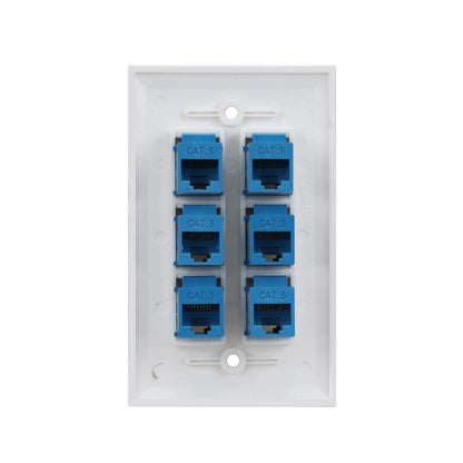 Cat 6 Ethernet Wall Plate 6 Port Blue