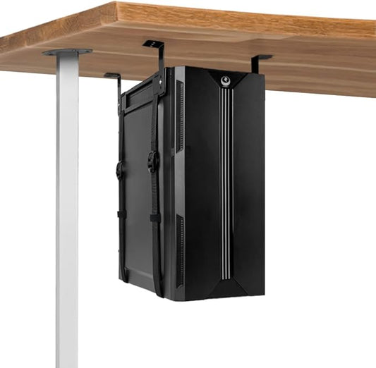 FEYRUN Under Desk PC Mount with Anti Scratch Sponge, Adjustable CPU Holder Bracket for Computer Tower (Black, Fixed)