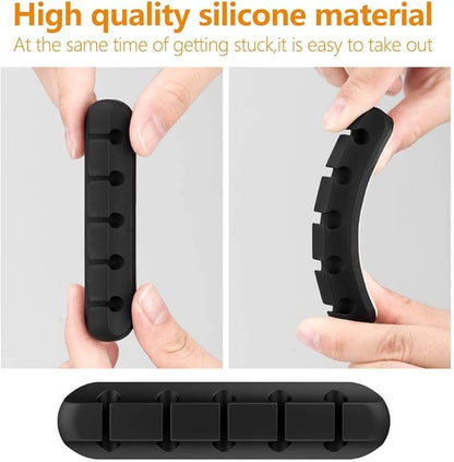 Cord Holder Cable Organizer Clips – Self Adhesive Cord Organizer for Desk, Car, Nightstands, Office, Black Silicone Cord Keeper Cable Clips Wire Holders for Charger Cords (7-5-3-1-1 Slots)