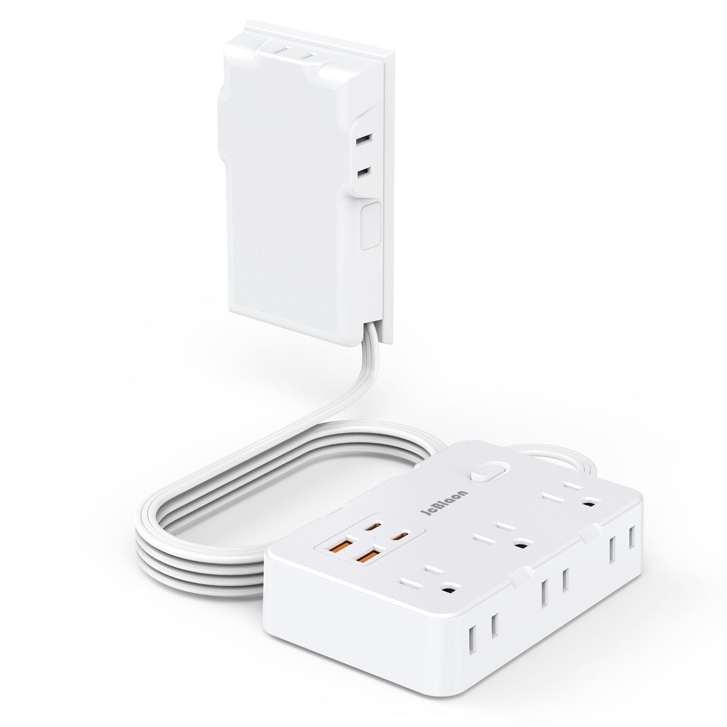 Power Strip Surge Protector with Outlet Cover, 6 AC Outlets Surge Protection, 4 USB Ports, 5ft Extension Cord, Wall Mount Flat Plug for Indoor Home Office Kitchen, White