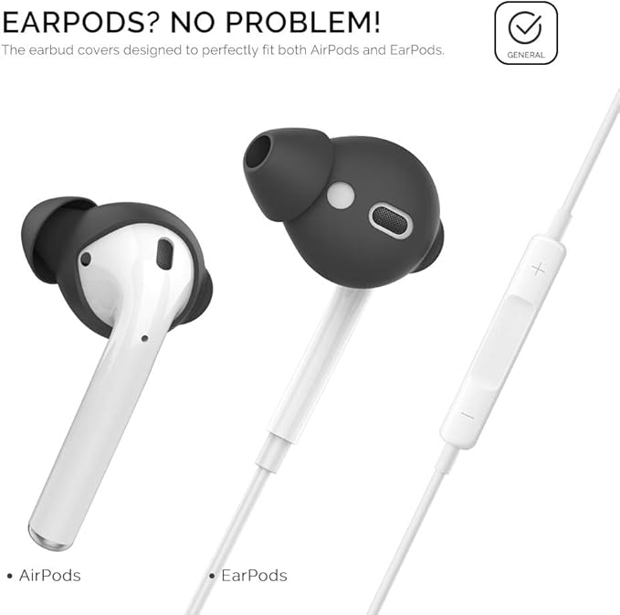 AhaStyle 3 Pairs AirPods Ear Tips Silicone Earbuds Cover [Not Fit in The Charging Case] Compatible with Apple AirPods (3 Pairs Large, Black)