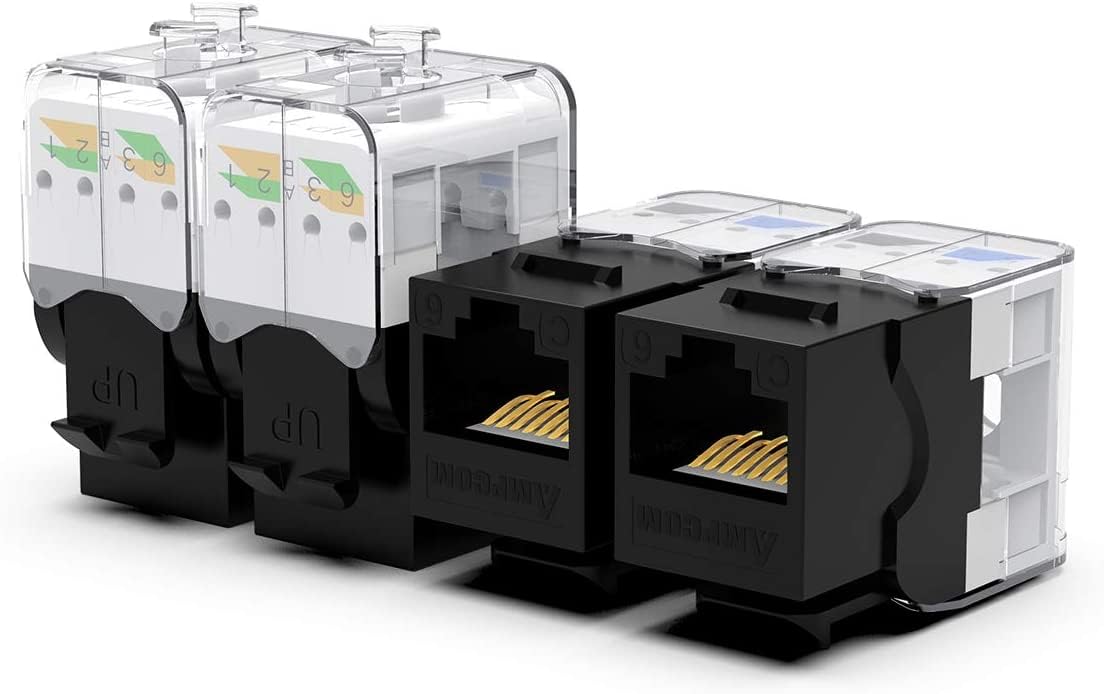 AMPCOM CAT6 Tool-Less Keystone Jack 12-Pack, RJ45 UTP Punch Down Free White
