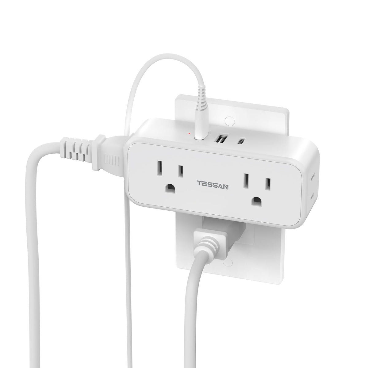 TESSAN Wall Outlet Extender, Multi Plug Mini Wall Expander, Grey