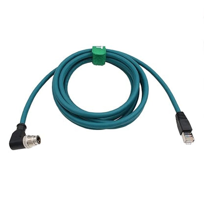 M12 GigE Ethernet Network Cable CAT7e for Cognex Baumer Sensor Barcode Reader Camera Network PC Switch, Right Angle 90-Degree 8 Pin X-Coded to RJ45 50M
