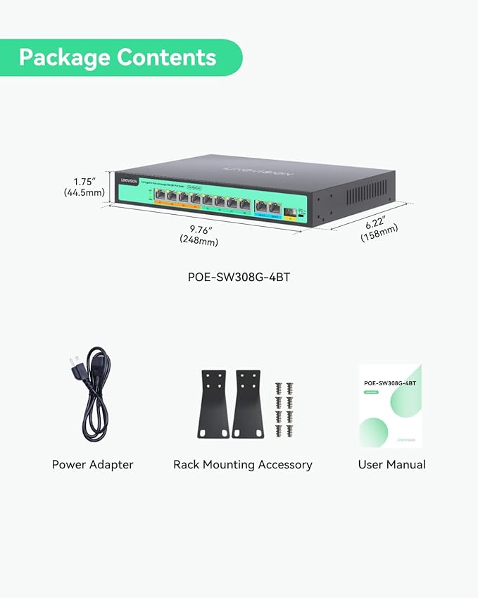 LINOVISION 8 Ports Full Gigabit PoE++ Switch, Built-in 120W Power with 4 BT 90W Ports & 4 at 30W Ports, Sufficient for All IEEE 802.3 af/at/bt Devices Including PTZ Cameras, AP, PoE Light...