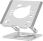 Tablet Stand 360° Rotating Aluminum Holder, Adjustable, Portable and Foldable Monitors Stand for iPads, Compatible with 4-12.9" Tablets, Silver