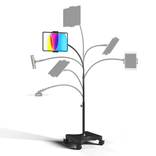 LEVO Rolling Gooseneck Tablet Floor Stand, iPad & Phone Holder, Black