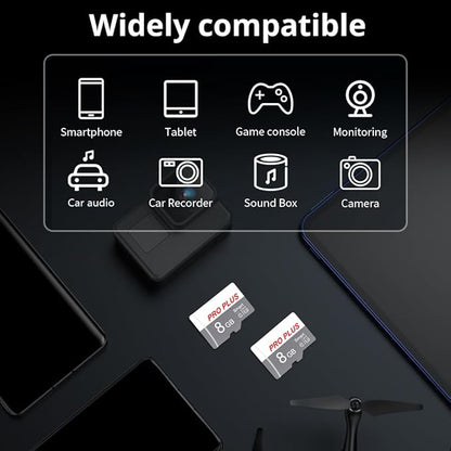 2 Pack TF Card 8GB with Adapter, High Speed Memory Card, UHS-I C10 A1 Memory TF Card for Tablet/Mobile Phone/Camera/Car Audio/Game Console (TF183 White Gray 8GB)
