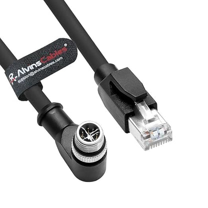 Alvin's Cables M12 X-Code 8 Pin Male to RJ45 Ethernet Cable for Cognex Keyence Camera, High-Flex Cat6a Cable for Industrial Automation, Fieldbus Module, Robotics, Right Angle 49.2ft/15m