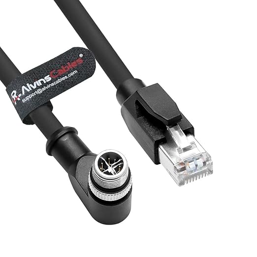 Alvin's Cables M12 X-Code 8 Pin Male to RJ45 Ethernet Cable for Cognex Keyence Camera, High-Flex Cat6a Cable for Industrial Automation, Fieldbus Module, Robotics, Right Angle 49.2ft/15m