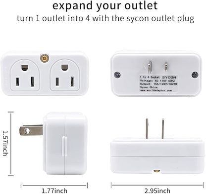 SYCON Adapter Outlet Extender, 2-Prong Mini Wall Plug, Multi Outlet Splitter with 4 Outlets