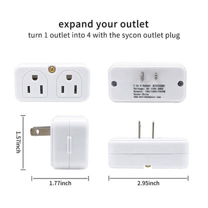 SYCON Adapter Outlet Extender, 2-Prong Mini Wall Plug, Multi Outlet Splitter with 4 Outlets