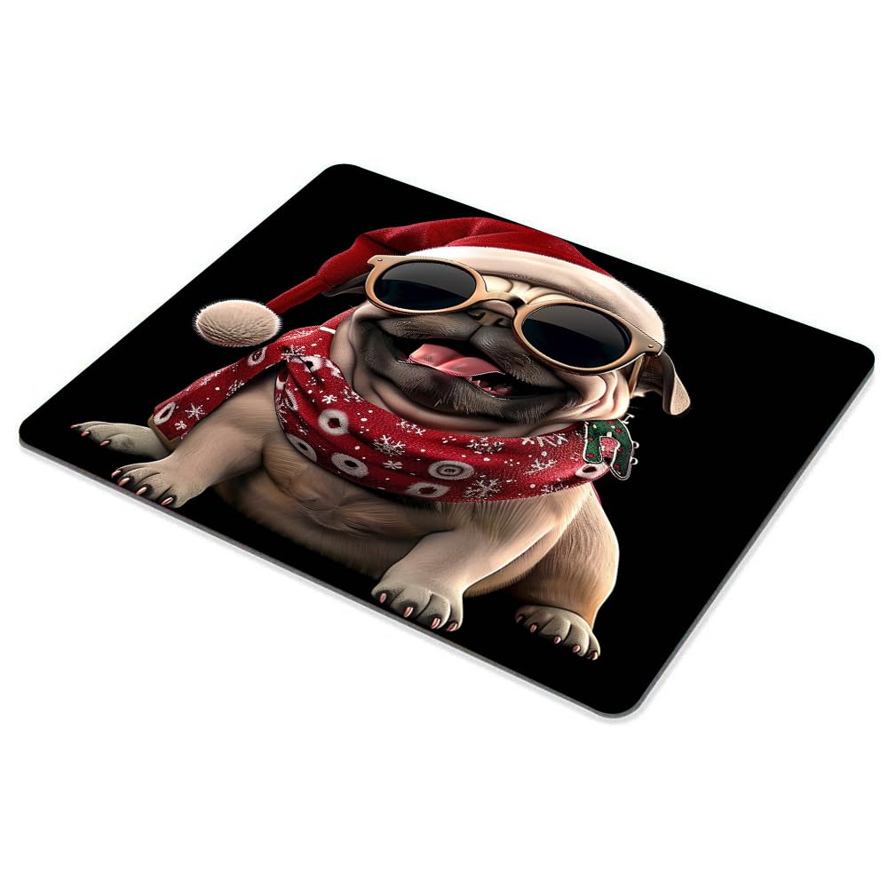 Square Mouse Pad 3D Dog-Santa Hat-1,Gaming Mouse Pads for Desk,Soft Computer Waterproof Non-Slip Mouse Mat