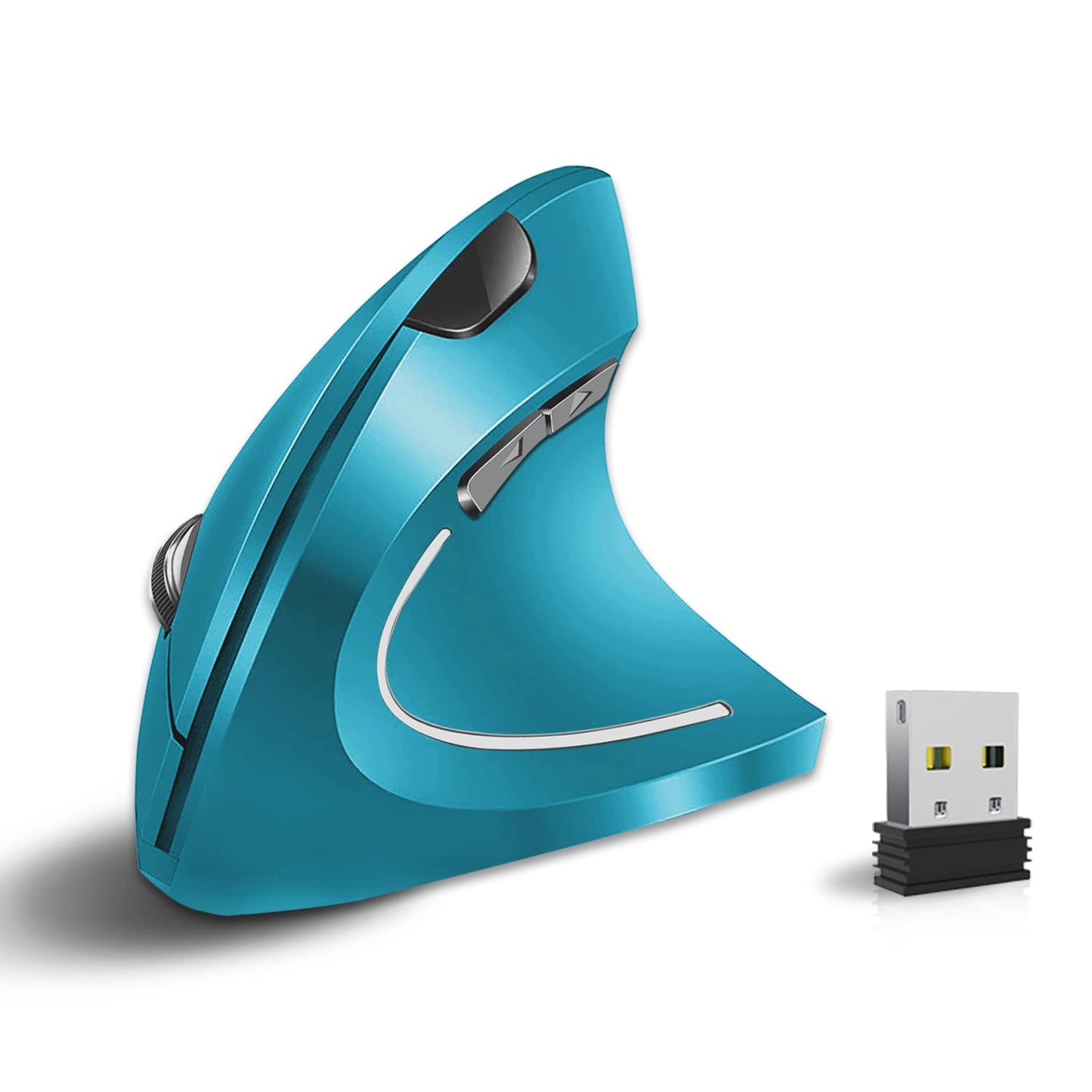 Vassink Ergonomic Wireless Mouse, Rechargeable Mouse 2.4Hz Vertical Wireless Optical Mice with USB Receiver, 6 Buttons for PC,Laptop,etc Blue