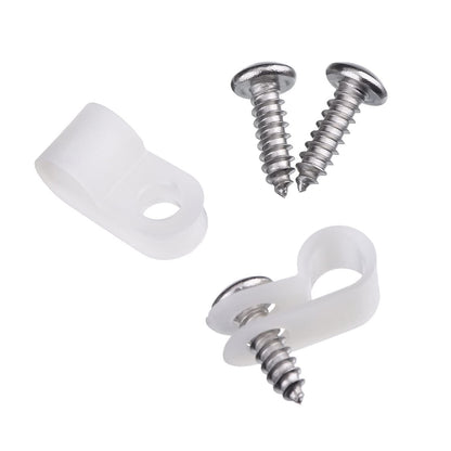 Hicarer 50 Pack R-Type Cable Clip Wire Clamp, Nylon Screw Mounting Cord Fastener Clips with 50 Pack Screws for Wire Management (White,1/2 Inch)