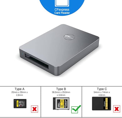 CFexpress Card Reader, USB 3.2 Gen 2 10Gbps CFexpress Tyep B Card Readers, Portable Aluminum Memory Card Adapter, Support for Thunderbolt 3/4 Port, for Professional Filmmakers, Photographers