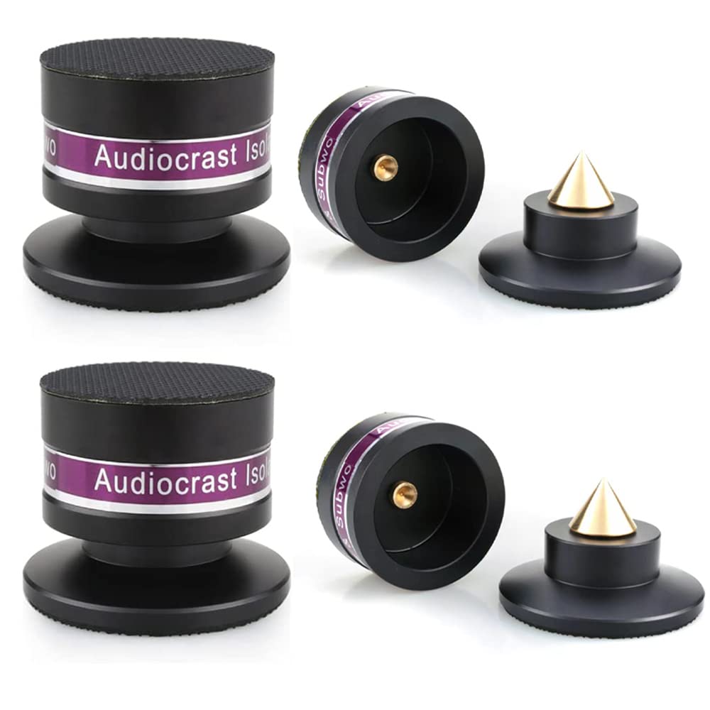 Tertullus 4 Pcs Aluminum Speaker Spike+Speaker Isolation Feet Top Pad Turntable Isolation Feet for Amplifier Turntable Player Subwoofer Silver