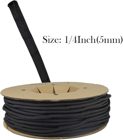 Black Braided Cable Management Sleeves Wire Loom Tubing Cord Protector Self-Wrapping (1/4"-30Feet)