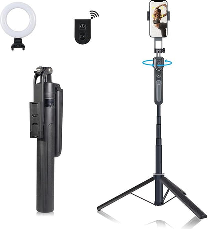 Extendable Auto Face Tracking Phone Tripod Stand, Compatible for Android/iPhone, 360° Rotation Selfie Sticks with Light, Smart AI Facial Recognition, Cameraman Shooting for Video, Vlog, Live Stream