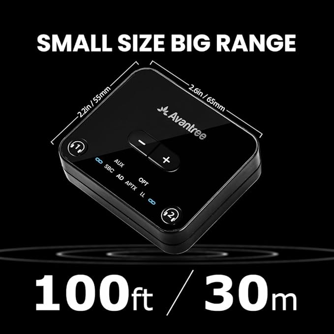 Avantree Audikast 3 – Bluetooth 5.3 Transmitter for TV Audio via Optical & AUX Outputs, aptX Adaptive, Dual Headphone Connection, 100ft Range