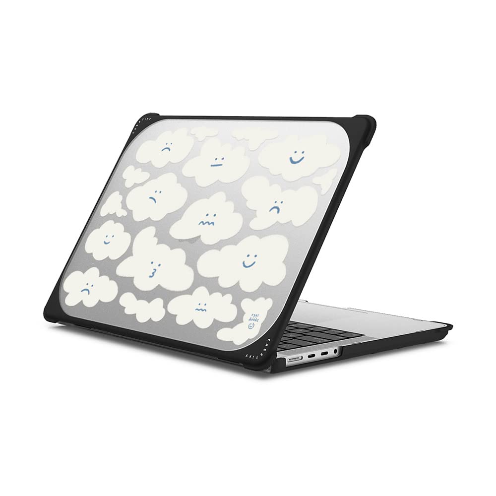 CASETiFY Bounce MacBook Pro 16-inch (M1-M5) Case [Enhanced Protective Corner Design/Ventilation Cutouts/Anti-Slip Grip] - Cute Clouds by Eggsdoodz - Clear Black