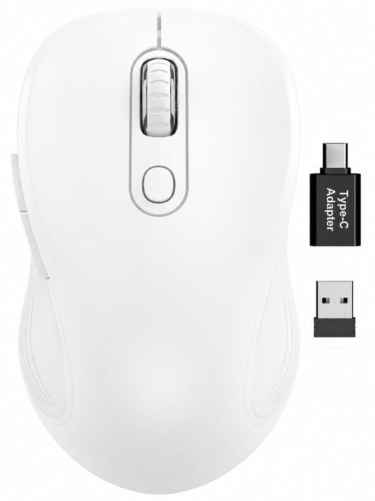 Trueque Wireless Mouse for Laptop, Ergonomic 6-Button Mouse, Pure White
