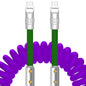Chubbycable Colorblock Chubby - Spring Braided Silicone Charge Cable, Coiled USB C Cable, 2.29FT-3.6FT, Fast Charging, Purple+Green, Type-C to Type-C, Car & Desktop