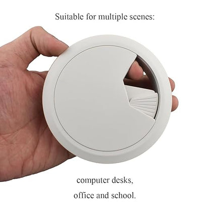 HAHIYO 2Pcs 3.15Inch/80mm White ABS Plastic Sector-Shaped Desk Grommet Wire Grommet Cable Management Cord Hole Cover Desk Wire Hole Insert Wire Organizer for Computer Office Home Equipment System