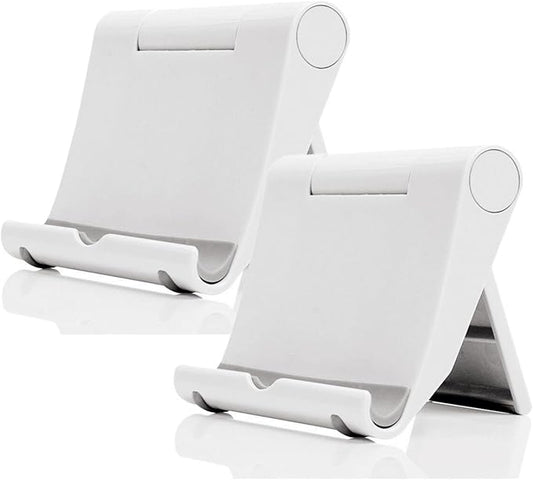 JUSDIQIR Cell Phone Stand for Desk 2 Pack Mobile Phone Holders Desktop Tablet Stand, Foldable Phone Dock Universal Adjustable Tablet Stand for Desk Compatible with Cell Phone Support (White 2 PCS)