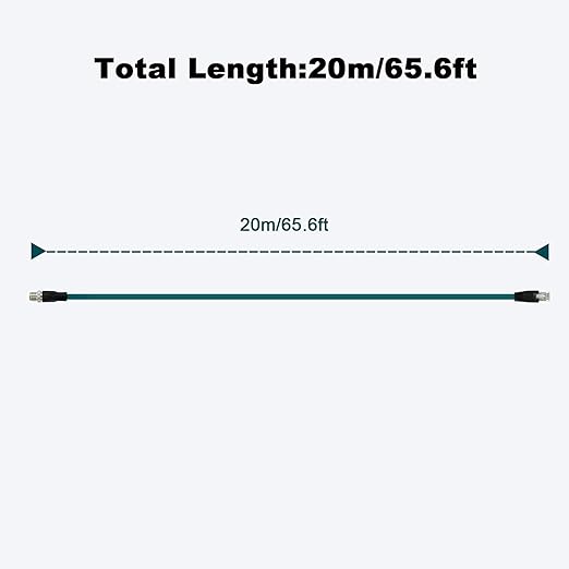 Alvin's Cables M12 8 Pin Male to RJ45 Shielded Ethernet Cable M12 X Coded 8 Position Cat6a Cable for Cognex Industrial Camera 20M/65.6ft