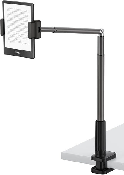 Phone Holder for Bed, 360° Rotation Cell Phone Stand, Flexible Long Arm Headboard Bedside Clip, Multi-Functional Overhead Phone Mount for 3.5-11" Phones, Tablets, Kindle, Black