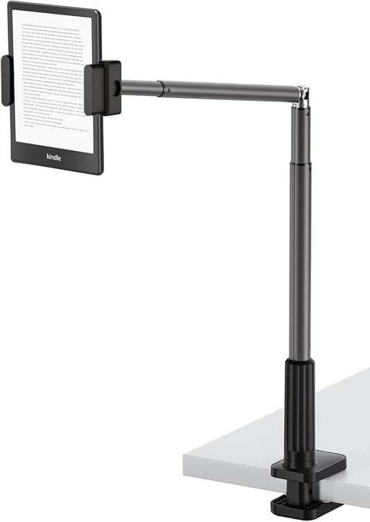 SupeDesk Phone Holder for Bed, 360° Rotation Cell Phone Stand, Flexible Long Arm Headboard Bedside Clip, Multi-Functional Overhead Phone Mount for 3.5-11" Phones, Tablets, Kindle, Black