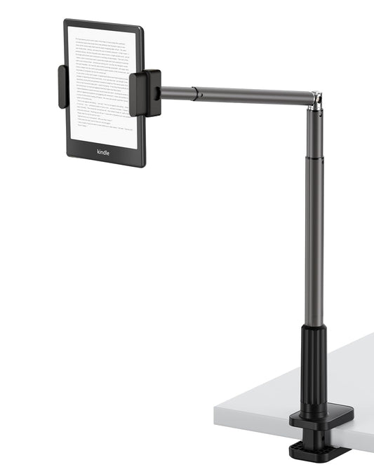 SupeDesk Phone Holder for Bed, 360° Rotation Cell Phone Stand, Flexible Long Arm Headboard Bedside Clip, Multi-Functional Overhead Phone Mount for 3.5-11" Phones, Tablets, Kindle, Black