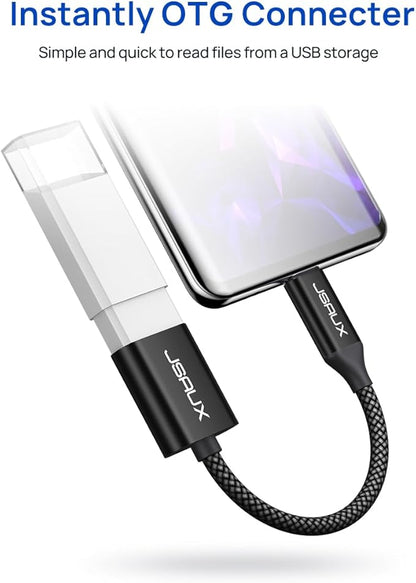 JSAUX USB C to USB 3.0 Adapter [2 Pack], Type C Male to USB Female OTG Cable Compatible with MacBook Pro/Air, iPhone 16 Pro Max/16 Plus/16e/16/15, Samsung Galaxy S25/S24/S23S/22-Black