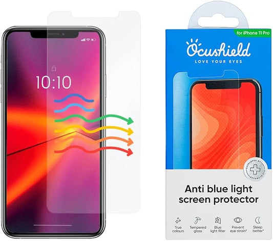 Ocushield Anti Blue Light Tempered Glass Screen Protector of iPhone 11 Pro, X & XS (5.8") – Blocks Blue Light, Prevents Eye Strain & Helps You Sleep Better, 9H Hardness & Case Friendly