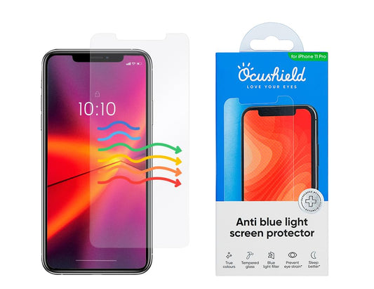 Ocushield Anti Blue Light Tempered Glass Screen Protector of iPhone 11 Pro, X & XS (5.8") – Blocks Blue Light, Prevents Eye Strain & Helps You Sleep Better, 9H Hardness & Case Friendly