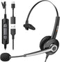 Wantek Monaural Corded USB Headsets with Noise Cancelling Mic and in-line Controls, UC Business Headset for Skype, SoftPhone, Call Center