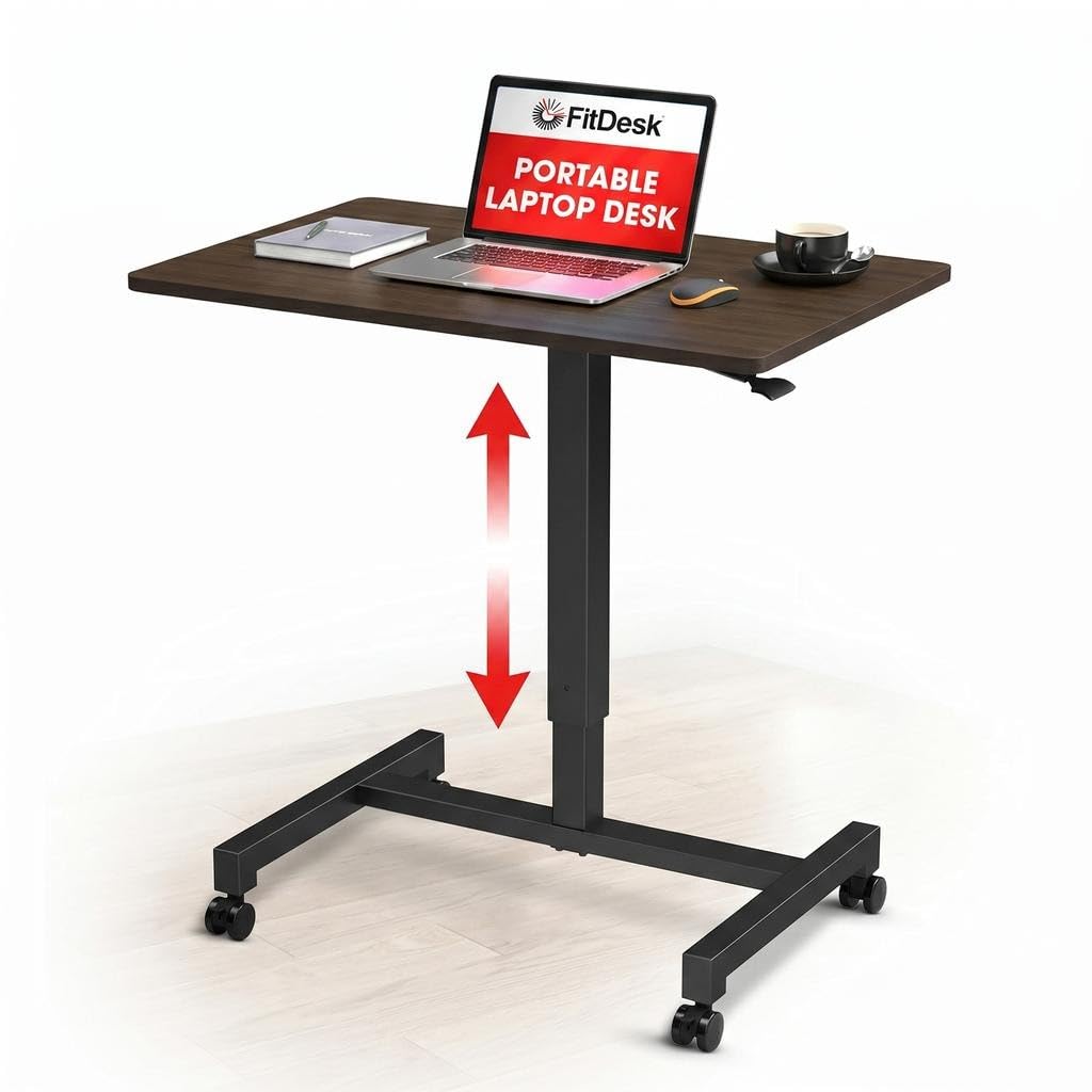 FitDesk Portable Laptop Desk, Adjustable Standing Workstation - White 27"