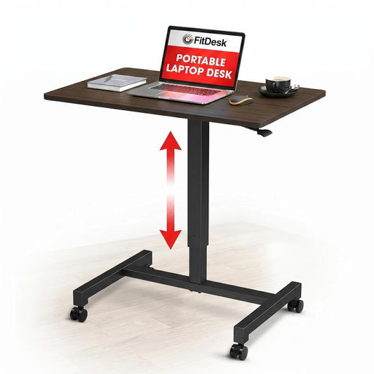 FitDesk Portable Laptop Desk, Adjustable Standing Workstation - White 27"