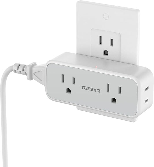 TESSAN Surge Protector Outlet Extender, Multi Plug Mini Wall Expander, Grey