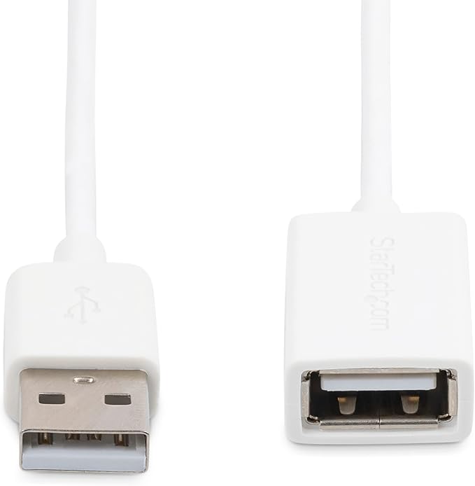 StarTech.com 1m White USB 2.0 Extension Cable Cord - A to A - USB Male to Female Cable - 1x USB A (M), 1x USB A (F) - White, 1 Meter (USBEXTPAA1MW)