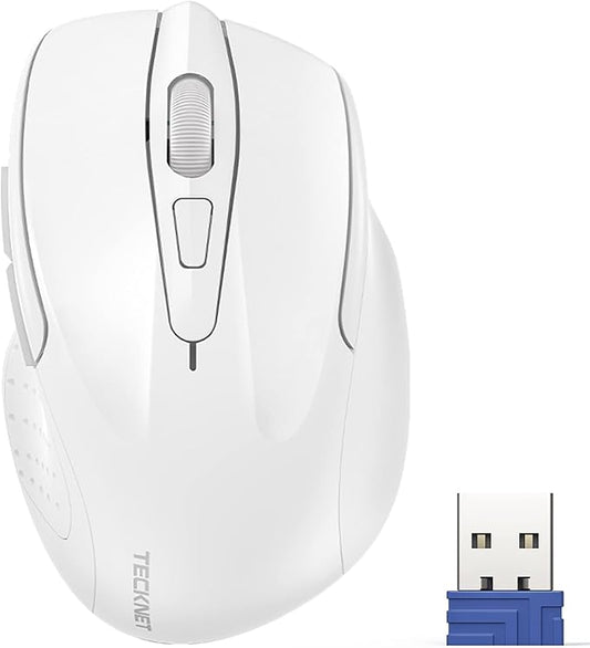 TECKNET Wireless Mouse, 2.4G Ergonomic Computer Mouse, 2600 DPI, White